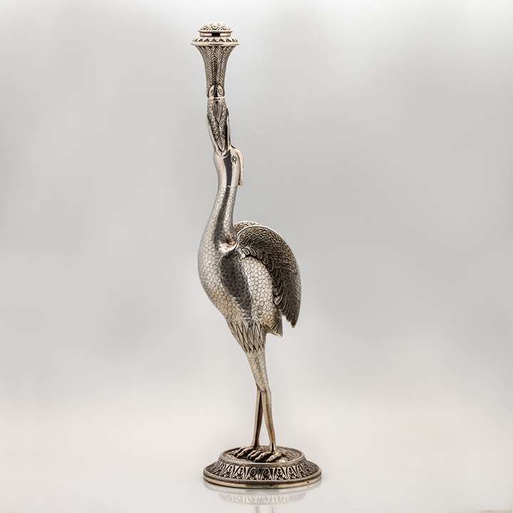 Egret or Heron-Shaped Silver Rosewater Sprinkler